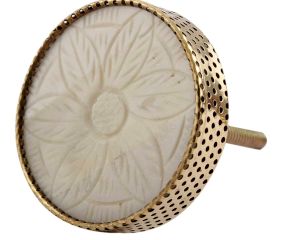 Round Cream Flower Metal and Bone Drawer Knob